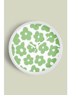 JHAAR Soyut Çiçek Temalı Modern Duvar Saati - 30CM - Önü Camlı Beyaz Kasa - Sessiz Mekanizma