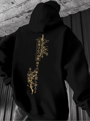 CC Collection Erkek Kapüşonlu Sakura Kiraz Çiceği Sırt Baskılı Oversize Hoodie - Sokak Stili - Günlük Kombin
