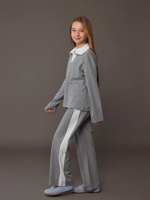 LC Waikiki Polo Yaka Çizgili Kız Çocuk Sweatshirt ve Tayt  (W5)