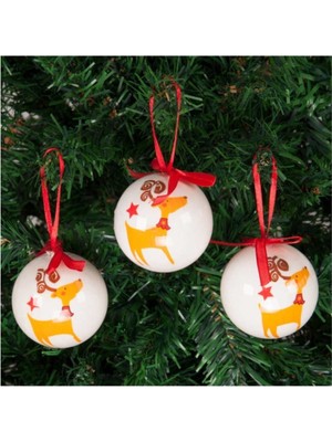 Yılbaşı Çam Ağacı Süsü Geyik Desenli Top 6 Cm, 6'lı Set, Yeşil Renk