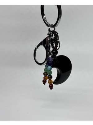 Gemsartdeco Obsidyen Doğaltaş Güç Anahtarlığı Charm  Hilal