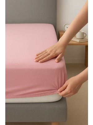 Suvay Pembe Renk Penye Lastikli Çarşaf 120x200 Tek Kişilik %100 Pamuklu Lastikli Penye Çarşaf