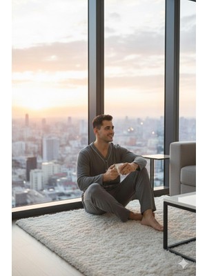 Sude Homewear Ercan Önden Düğmeli Gri Erkek Pjm Tkm