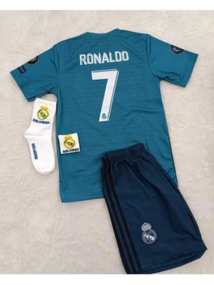 Maharet R.e.a.l M.a.d.r.i.d 2018 Cristiano Ronaldo Turkuaz Röveşata Çocuk Forması 4'lü Set (Armalı)
