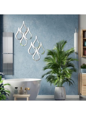 As Tasarım Damla Model Mdf Üzeri Pleksi Duvar Süs Dekorasyon Tablo 30 cm 4 Adet Gümüş Renk