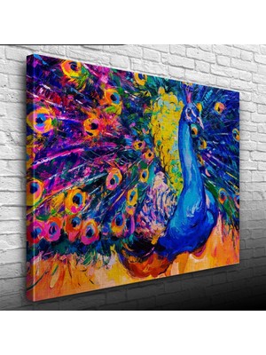 İşsevenler Mavi Renkli Tavus Kuşu Yağlıboya Kanvas Tablo 50 x 70