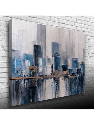 İşsevenler Gökdelenler ile köprünün suya yansıması Yağlıboya Kanvas Tablo 50 x 70