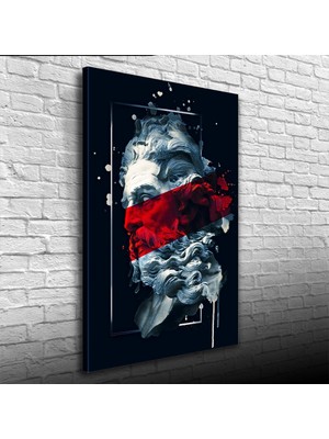 İşsevenler Soyut Siyah, Kırmızı ve Gri Tonlarda Heykel Figürü Kanvas Tablo 50 x 70