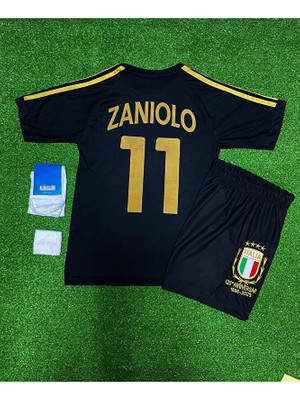 Maharet Italya 125.YIL Nicolo Zaniolo Siyah Çocuk Forması 4'lü Set (Black)