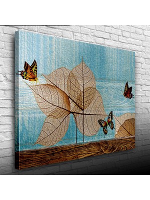 İşsevenler Kuru Yapraklar ve Kelebek Kanvas Tablo 50 x 70