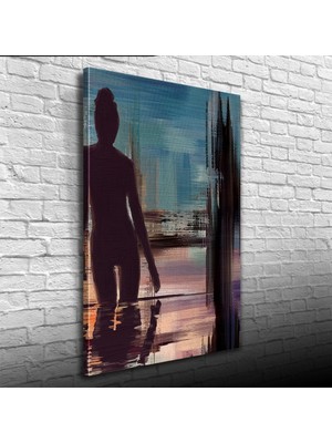 İşsevenler Gece Havuzdaki Kadın , Mavi Siyah Tonlarda Kanvas Tablo 50 x 70