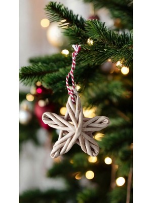 3'lü Bej El Bambu Yıldız Yılbaşı Süsü, Şık ve Doğal Dekorasyon Seçeneği