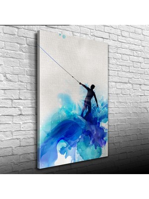 İşsevenler Kitesurf Yapan Sporcu Suluboya Kanvas Tablo 50 x 70