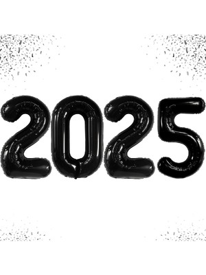 Yılbaşı 2025 Büyük Folyo Balonları 34 Inç Mutlu Yıllar Süsleri Parti Malzemeleri Siyah
