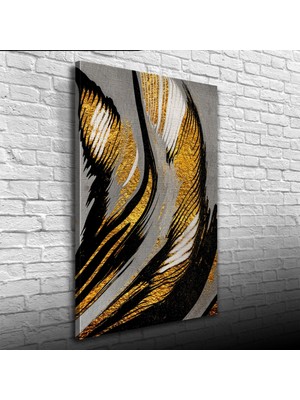 İşsevenler Gri ve Altın Rengi Dekoratif Kanvas Tablo 50 x 70