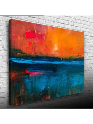 İşsevenler Turuncu Mavi Dekoratif Canvas Tablo (50x70)
