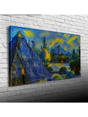İşsevenler Sarı Lacivert Gece Canvas Tablo (60x120)