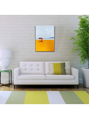 İşsevenler Kumsalda Kırmızı Şemsiye ve Şezlong Kanvas Tablo 50 x 70