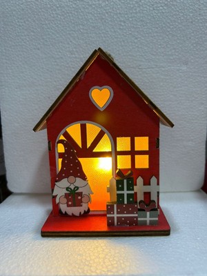 Işıklı Yılbaşı Evi Süsü, 13 Cm, Kırmızı, Dekoratif ve Parlak Yılbaşı Süsü