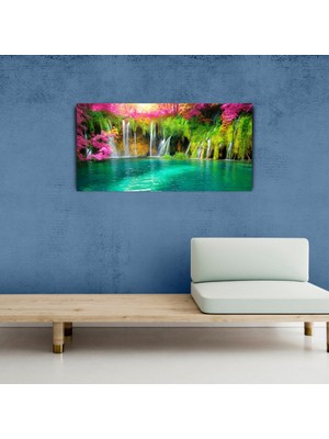 İşsevenler Şelale ve Göl Resmi Kanvas Tablo 60 x 120