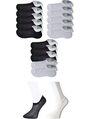 Royaleks Siyah ve Beyaz Erkek Görünmez Çorap 15 Çift