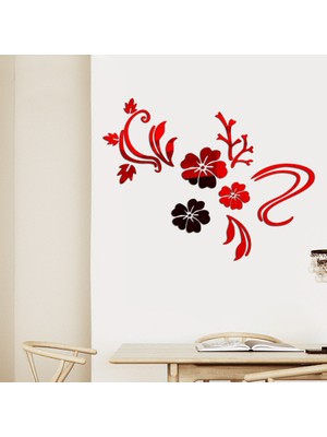 As Tasarım Asma Çiçek Model Mdf üzeri Pleksi Duvar Süs Dekorasyon Tablo 100 cm Kırmızı Renk