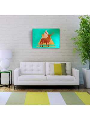 İşsevenler Geyik Figürü,  Soyut Çalışma Kanvas Tablo 50 x 70