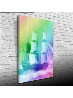 İşsevenler Pastel Renklerde Yelkenli Kadırga Kanvas Tablo 50 x 70