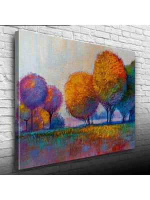 İşsevenler Günbatımı Sazlıklar ve Ağaçlar Yağlıboya Kanvas Tablo 50 x 70