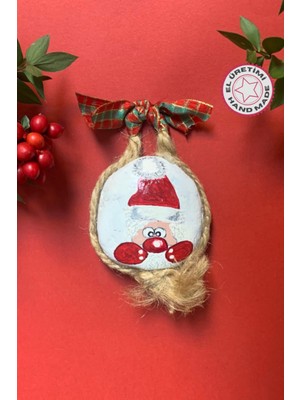 El Yapımı Doğal Taş Noel Baba Figürü, 8x8 Cm, Çok Renkli Yılbaşı Duvar ve Ağaç Süsü