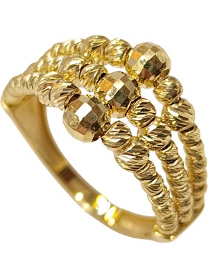 Genel Üç Sıralı Dorika Toplu Taşsız Yüzük 14 Ayar Altın Hd Videolu