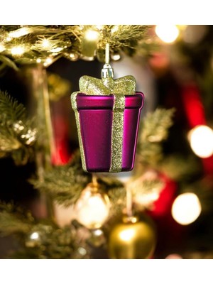 Pembe Simli Mat Yılbaşı Süsü 2'li Hediye Paketi 10 cm