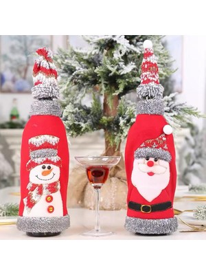 Kırmızı Şarap Şişesi Kılıfı, Yılbaşı Süsleme, Şapkalı Dekorasyon