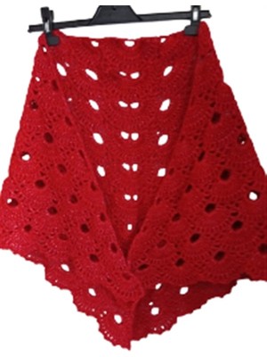 El@Ma El Örgüsü Kırçıllı Kırmızı Orta Boy Şal