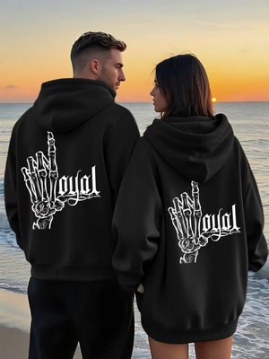 NEVERMIND Unisex Kapüşonlu Hoodie – Kuru Kafa El Baskılı Oversize Sweatshirt Sokak Stili 2'li Set