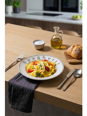 Grandora Makarna ve Salata Tabağı Kasesi Spaghetti Desenli (26 Cm) – Çukur Makarna Tabak, Yüksek Kalite