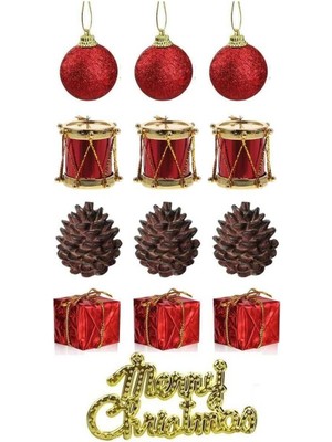 Yılbaşı Ağacı Süsü Trampet, Kozalak, Top, Hediye Paketi, Renkli, Neşeli Dekorasyon