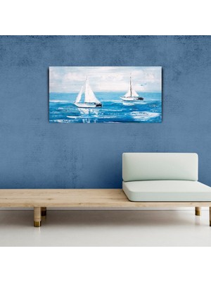 İşsevenler Denizde Beyaz Yelkenliler , Kanvas Tablo 60 x 120