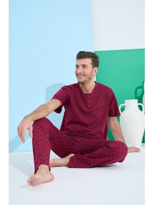 Aras Erkek V Yaka Kısa Kol Pijama Takımı--Bordo--