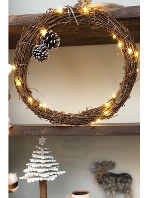 LED Işıklı 30 cm Kapı Çelengi, Şık Yılbaşı Dekoru, Duvar ve Kapı Süsü