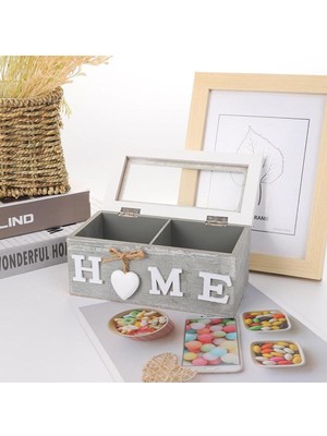 Iki Adet 18X9X8CM Ahşap Kutu Organizer, Yazılı, 2 Gözlü, Bej Renk