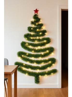 Yeşil Çam Dalı Garland ve Peri LED Hediyeli, Yılbaşı Duvar ve Dekorasyon Seti