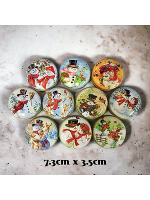 Yeni Yıl Desenli Metal Kutu, Takı ve Mum Saklama, 10'lu Paket, Sarı Renk