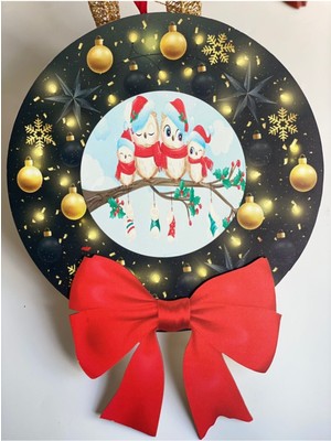 Kırmızı Ahşap Kapı Duvar Süsü Baykuş Aile Yılbaşı Dekorasyonu