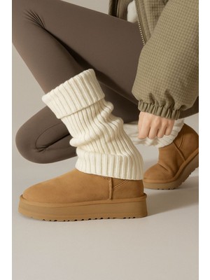 Ozzy Socks Original Premium Tozluk %100 Akrilik Triko Örgü Leg Warmer Ayak Isıtıcı Bej