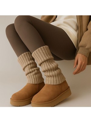 Ozzy Socks Original Premium Tozluk %100 Akrilik Triko Örgü Leg Warmer Ayak Isıtıcı Bej