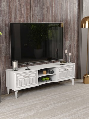 İşsevenler Tv Sehpası Tv Ünitesi Vera Beyaz Çizgili 5053