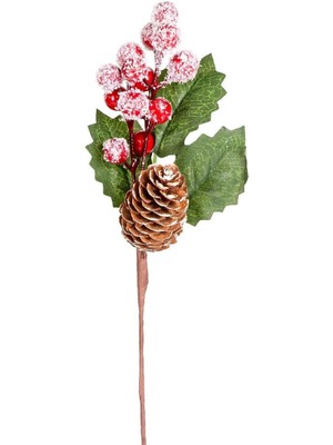 Karlı Berry Kozalaklı Yılbaşı Çiçeği Pike, Kırmızı-Yeşil, 28 cm