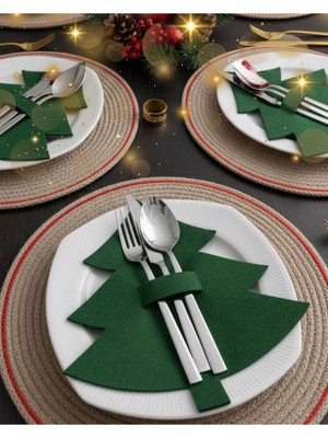 Yeşil 6'lı Keçe Yılbaşı Çam Ağacı Sunum Seti