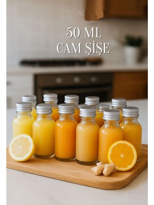 Dercam 12 Adet Şeffaf Cam Shot Şişesi Sızdırmaz Gümüş Renk Metal Kapaklı Koku Süs Çok Amaçlı Şişe 50ML